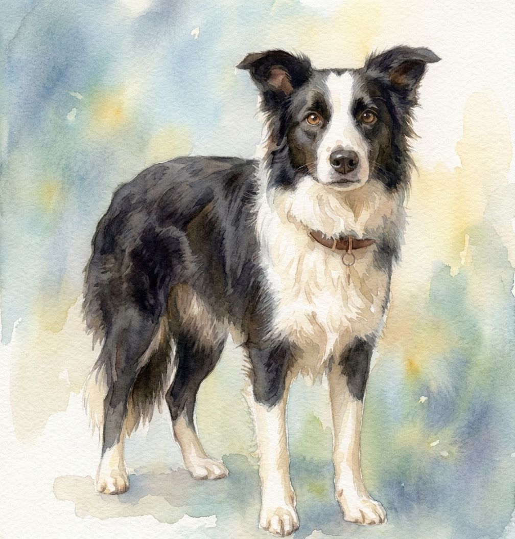 Border Collie Watercolour Portrait